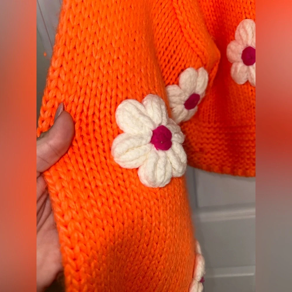 Davi&Dani Bright Orange & White Daisy Cardigan - Picture 6 of 8